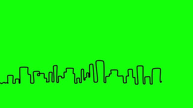 Green screen features minimalist city skyline outline