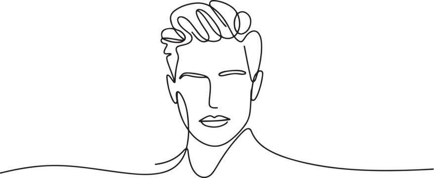 Continuous one line drawing of man portrait. Hairstyle. Fashionable men's style. one line Icon drawing