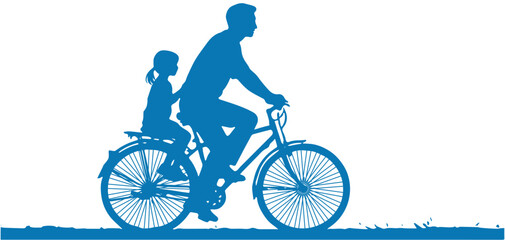 Fototapeta premium Vector silhouette illustration of a father cycling with his daughter