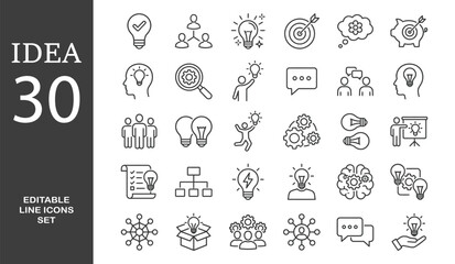 Idea Line Editable Icons set. Vector illustration in modern thin style of creativity related icons: innovation, brainstorming, business strategy, and more. Isolated on transparent background. © Minara