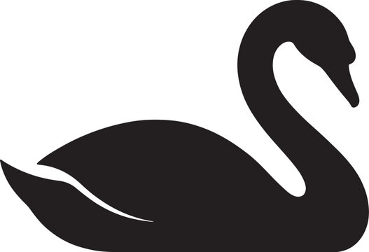 Black silhouette of a swan gliding gracefully on a white background, also transparent background