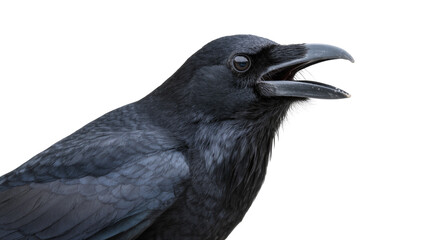 Fototapeta premium Black Crow Head Profile with Open Beak and Feathers