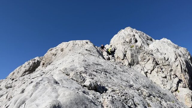 Trekking through the Western massif in the Picos de Europa National Park, Castile and Leon, Spain
