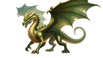 Fototapeta premium Green scaled Dragon with large wings and sharp claws
