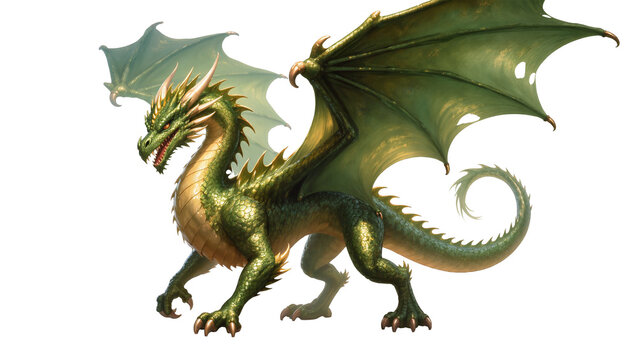 Green scaled Dragon with large wings and sharp claws