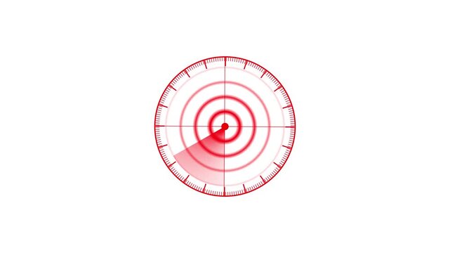 Red radar scanner interface animation, rotating digital target scope for military, security, and technology concepts