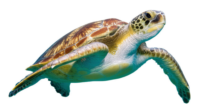 Green Sea Turtle Swimming with Textured Carapace and Flippers