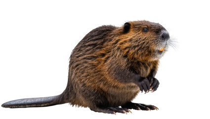 Brown furry Beaver portrait with dark flat tail and small paws © Natalia
