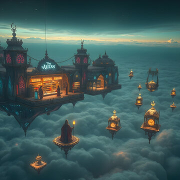 Mercado C&oacute;smico sobre un Oc&eacute;ano de Nubes Surrealista