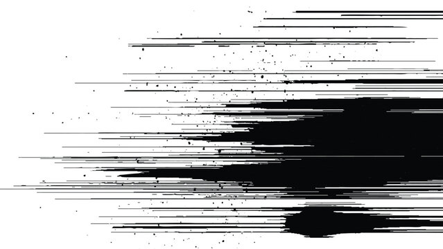 Glitchy digital distortion effect with horizontal lines and black blotches on white digital noise