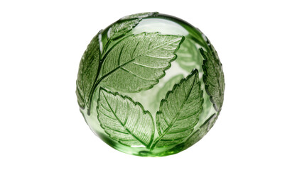 Fototapeta premium Green Glass Orb Containing Three Detailed Maple Leaves