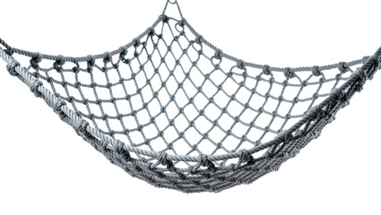 Gray Rope Climbing Net Hammock with Knots and Mesh Structure © Natalia