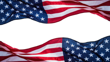 Obraz premium Waving American flags forming a frame, isolated on transparent background