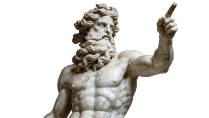 Marble statue of Zeus pointing upwards, isolated on transparent background © Laura