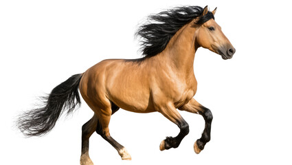 Brown horse with flowing black mane and tail, isolated on transparent background © Laura