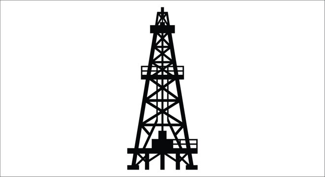 Oil derrick silhouette against white background high quality