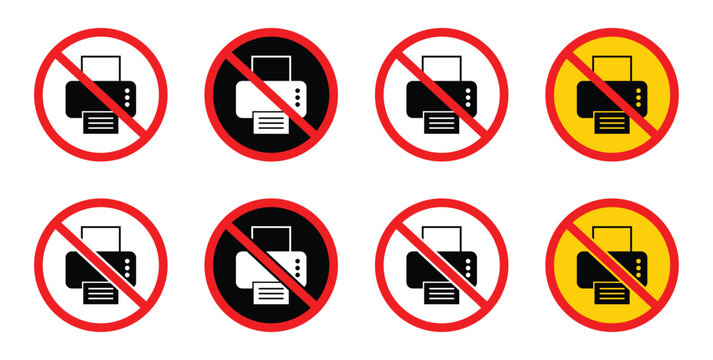 A collection of No Printing prohibition vector signs.