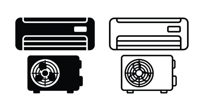 Air conditioner units in black and white silhouette