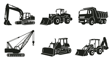 Construction Vehicle Silhouettes Collection Black And White Silhouette © Sogir