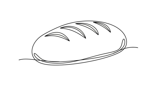 Continuous line drawing of a loaf of bread with score marks on a white background.