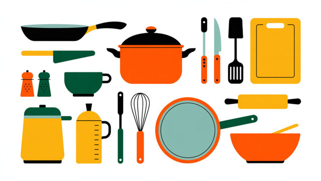 Modern Kitchen Essentials Minimal Vector Set &ndash; Everyday Cooking Tools and Utensils Collection