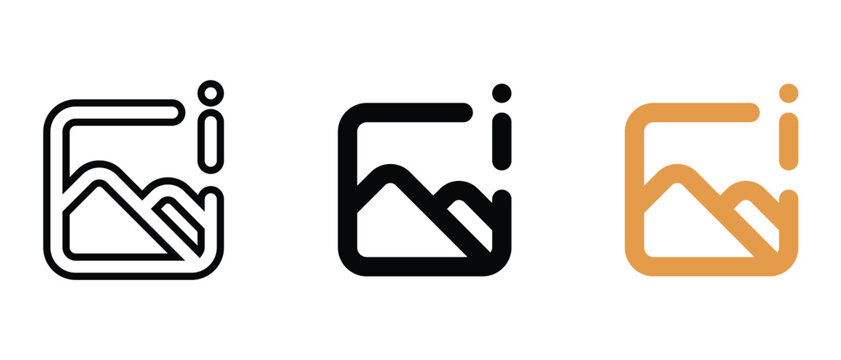 Photo gallery information icon set depicting image metadata and picture details for digital photography management tools.