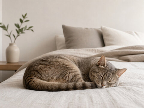 cat lying on the bed