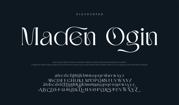 Maden Ogin Elegant luxury alphabet font logo. Typography modern classic lettering serif italic fonts decorative wedding vintage retro logos. vector illustration
