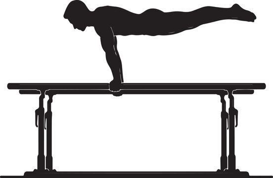 Gymnast Planche on Parallel Bars Silhouette &ndash; Black Strength Hold Vector Illustration Isolated on White Background