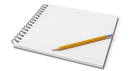 Fototapeta premium Blank spiral sketchbook with yellow pencil, empty white paper notebook for drawing and sketching, minimalist artist stationery for creative work isolated on White Background