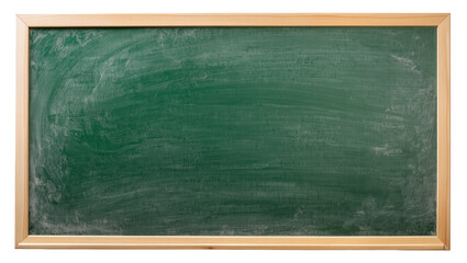 Green chalkboard with wooden frame dusty surface, isolated on transparent background © James