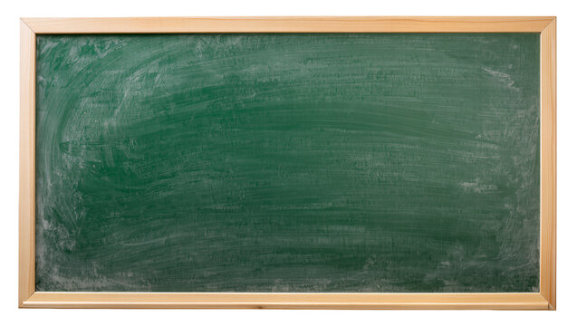 Green chalkboard with wooden frame dusty surface, isolated on transparent background