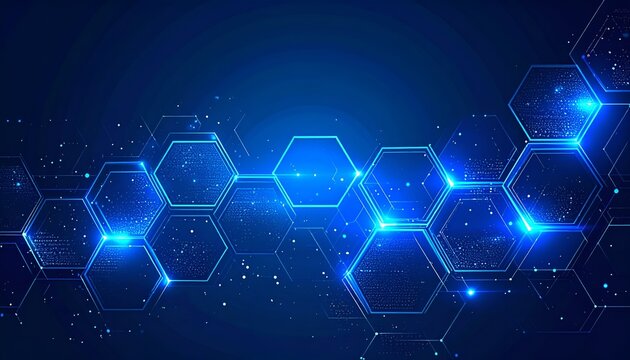 Abstract blue hexagons interconnected, futuristic network with digital texture