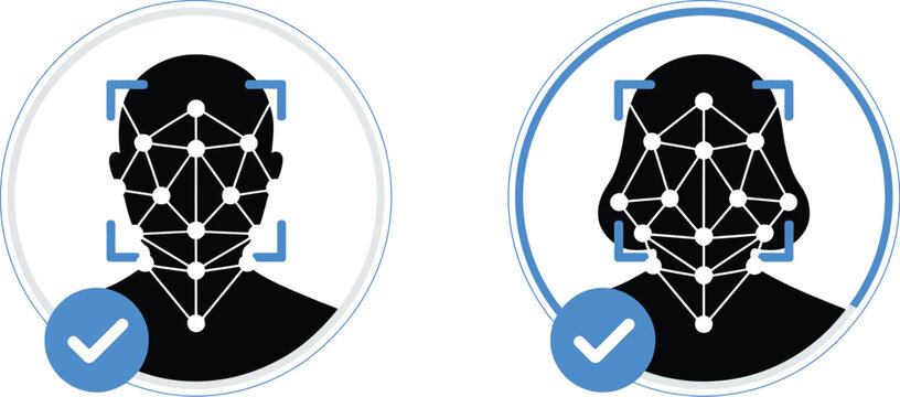 Face ID icon, illustration, clean vector artwork of face recognition process showing scanning detection and digital security authentication technology.