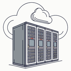illustrated server rack with cloud graphic above digital data storage concept on transparent background high quality professional © dddd