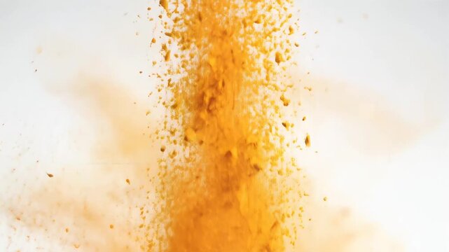 Explosion of Orange Powder Against a White Background.
