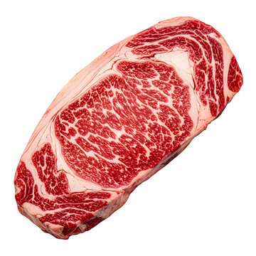 Marbled Raw Beef Ribeye Steak with Marbling Close Up transparent background