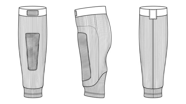 Ice hockey socks technical drawing blueprint with front side back and top views CAD line art vector illustration