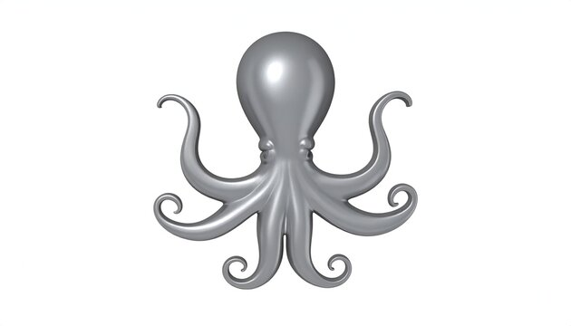 Silver octopus with eight tentacles curled gracefully, isolated on white