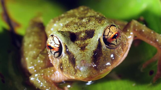 A Pristimantis frog with spectacularly coloured eyes. An unidentified species from rainforest near Puerto Quito in western Ecuador
