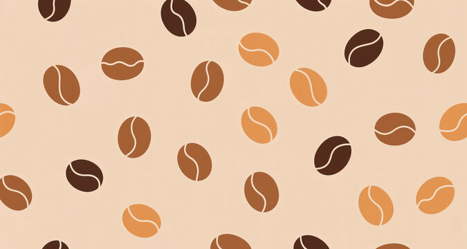 Seamless pattern with stylized coffee beans in warm brown tones for cafe interior design.