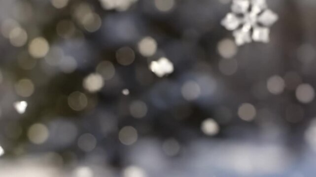 Macro Close-up of Intricate Snowflakes Falling Gently