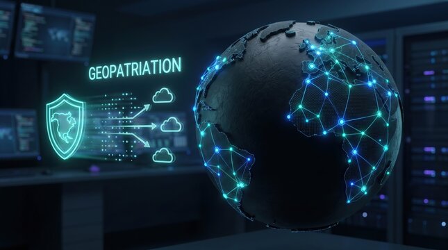 Geopatration concept of global connectivity and secure data transfer across a digital earth in a data center