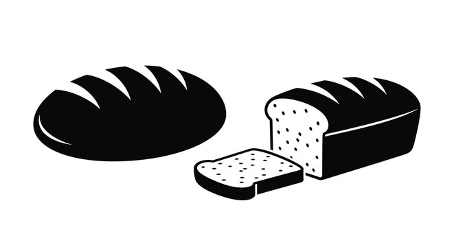Bread loaf and slice silhouette on a white background