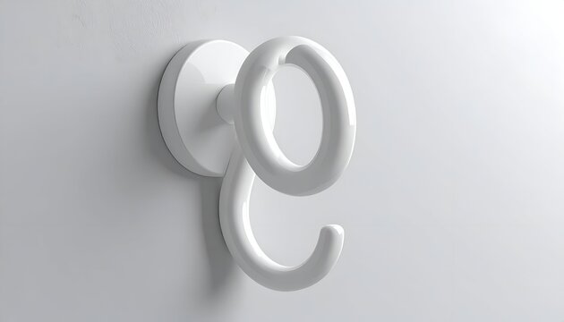 White, glossy, minimalist hook mounted on a bright, white wall