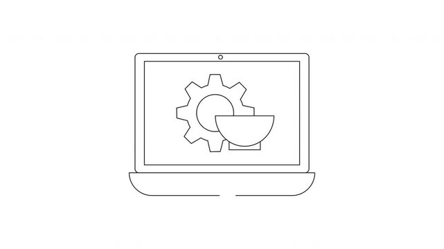 Laptop with Gear and Bowl Icon Simple Line Art Animation.