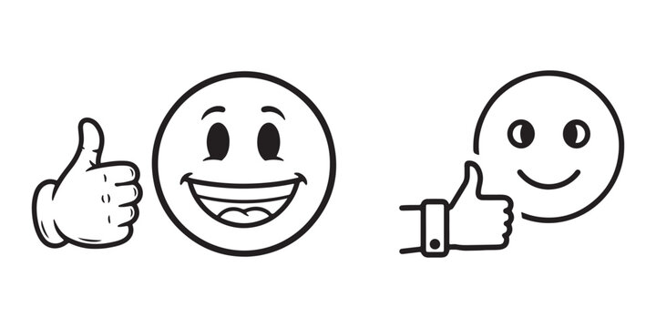 Two smiling faces giving thumbs up black and white illustration