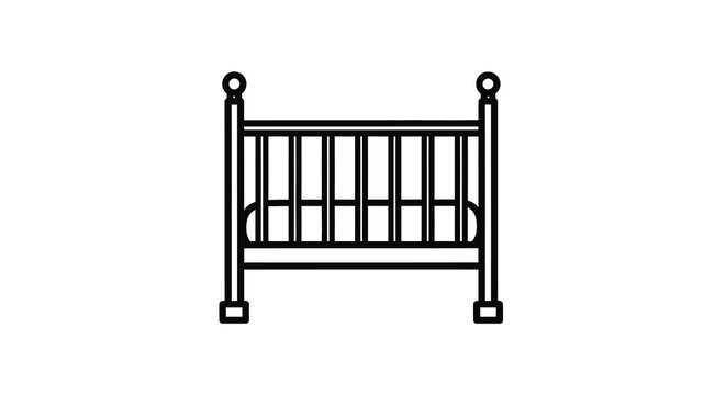 Baby crib line drawing on white background