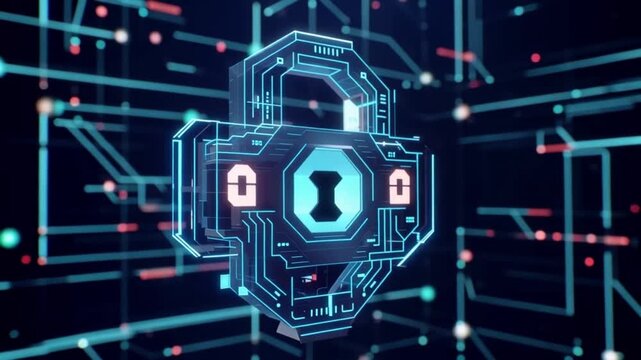 A futuristic digital network circuit concept featuring binary code and data connection animation tech video