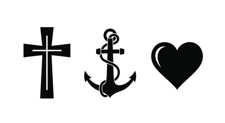 Christian cross anchor and heart silhouettes on a white background © MSTSALINA
